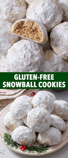 gluten - free snowball cookies on a plate