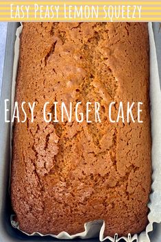 a close up of a cake in a pan with the words easy lemon squeezey