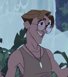 a cartoon character with glasses and a necklace