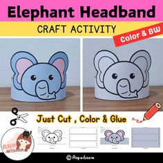 elephant headband craft activity for kids to color and cut