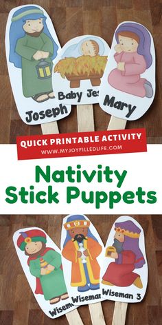 the nativity stick puppets are made from popsicle sticks