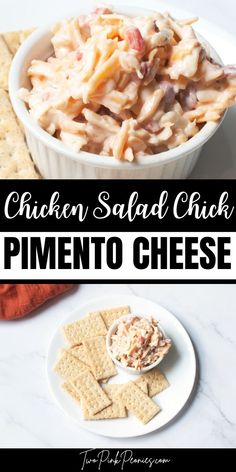 text that says Chicken Salad Chick Pimento Cheese below and above the text are images of Chicken Salad Chick Pimento Cheese Chicken Salad Chick Pimento Cheese, Pimento Cheese Recipe Easy, Lemon Basil Chicken