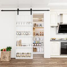 the kitchen is clean and ready to be used as a storage area for food items