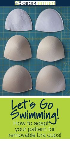 the instructions for how to sew swim caps on a cutting board with text that reads let's go swimming how to adapt your pattern for removable bra cups