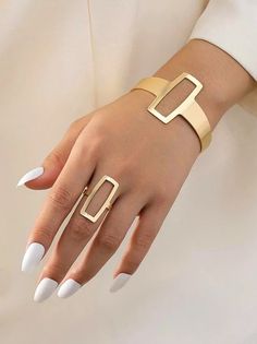 Women's Accessories - Jewelry, Scarves, Shoes & Bags - StyleWe | stylewe Geometric Bangle, Square Jewelry, Bangle Ring, Open Bangle, Women's Jewelry Sets, Gold Earrings Designs, Square Rings, Watches Women Fashion, Cuff Bangles