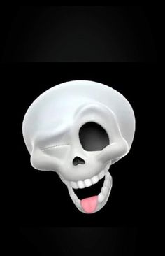 a white skull with its tongue sticking out