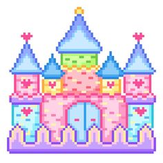 an image of a pixelated castle with turrets