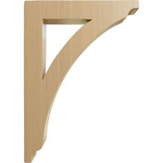 an unfinished wooden shelf bracket with one corner cut out to show the top and bottom