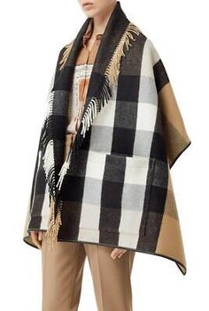 Cashmere Cape, Cape Jacket, Wool Cape, Fringed Poncho, Poncho Cape, Plaid Scarf, Vest Jacket, Scarf Wrap, Burberry