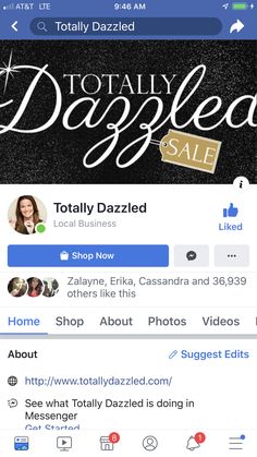 the facebook page for totally dazzled is displayed on an iphone screen, and it appears