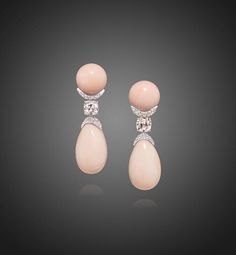 Syn Coral Dangle Drop Earrings 925 Sterling Silver Evening Party Auction Jewelry | eBay Angel Skin, Kay Jewelry, Coral Earrings, Coral Jewelry, Royal Jewels, Van Cleef, Pink Diamond, Morganite, Pink Tourmaline