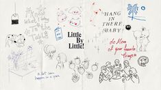 a piece of paper with drawings and words written on it, including children's handwritten letters