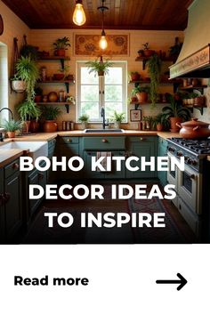 Boho Kitchen Decor Ideas to Inspire Boho Kitchen Decor Ideas, Bohemian Kitchen Ideas, Kitchen Island Decor Ideas, Rattan Accents, Boho Kitchen Decor, Kitchens Ideas, Bohemian Kitchen