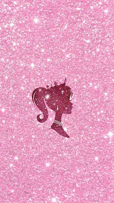 a pink glitter background with a silhouette of a woman's head