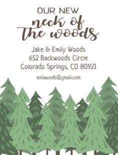 the back cover of our new neck of the woods, featuring pine trees and evergreens