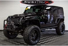 Pre-Owned 2015 Jeep Wrangler Rubicon Unlimited Black Custom Jeep Wrangler Unlimited, Jeep Wrangler Rubicon Unlimited, 2015 Jeep Wrangler Rubicon, Jeep Wrangler Interior, 2015 Jeep Wrangler