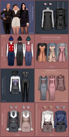 the different types of dresses are shown in this image, and there is also an info sheet