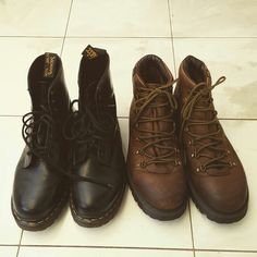 black and dark brown Dr. Martens Boots, Combat Boots, Dark Brown, Boots, Black