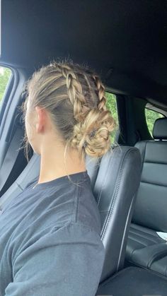 Two Braid Into Bun, Cute Hairstyles For Amusement Parks, Simple Sports Hairstyles, Hairstyles For Gymnastics Competitions, Braid Into Bun Hairstyles, Tournament Hairstyles, Field Hockey Hairstyles, Comp Hairstyles, Wrestling Hairstyles