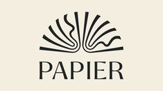 the logo for papier is shown in black on a white background with an open book