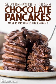 gluten - free vegan chocolate pancakes made in minutes in the blender