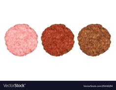 three hamburger patties on a white background with clippings to the left and right