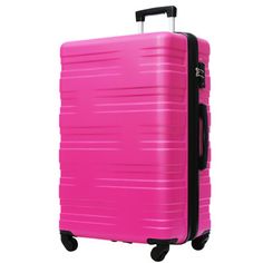 This lightweight and durable suitcase is made of 100% ABS material. Its handle is retractable. The four rotating wheels are also silent. With a combination lock, you can redesign the 3-way combination you want. The middle of this suitcase is extendable, and if you want to fit more items, you can unzip the middle zipper layer. The interior has mesh zippers and pockets and tie-down straps to keep your items safer inside. | WDDH Luggage Rack Pink 29.5 x 18.5 x 11.6 in | WDHA2302_99313575 | Wayfair Pink Suitcase, Hardside Luggage Sets, Hardside Spinner Luggage, Lightweight Luggage, Hardside Luggage, Checked Luggage, Tie Down Straps, Travel Suitcase