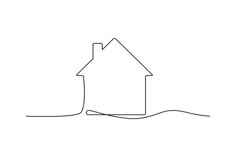 a line drawing of a house in the water with a wave coming out of it