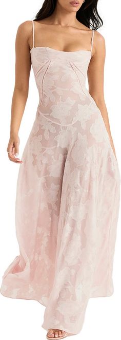 HOUSE OF CB Seren Blush Sheer Lace-Up Back Gown | Nordstrom Beach Holiday Dresses, Backless Dress Summer, Vestidos Color Rosa, Spaghetti Strap Maxi Dress, Sleeveless Long Dress, Floral Dresses Long, Backless Maxi Dresses, Maxi Robes, House Of Cb