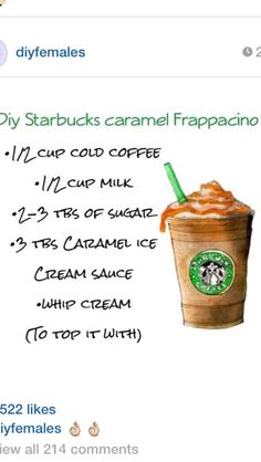 a drawing of a starbucks drink with caramel and whipped cream