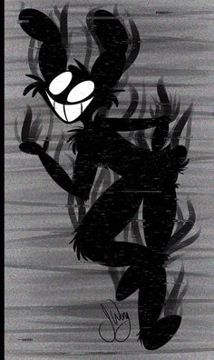 a black and white drawing of a cartoon character with eyes, arms and legs in the air