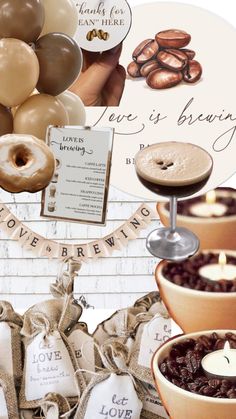 there is a collage with donuts and other items