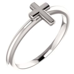 14K White Gold Plain Cross Ring for Women Christian Crafts, Authentic Jewelry, Cross Ring, Christian Jewelry, Women Ring, Cross Jewelry, 14k White Gold Ring, Ring For Women, Low Key