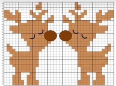 a cross stitch pattern with two brown and white deers on it's face