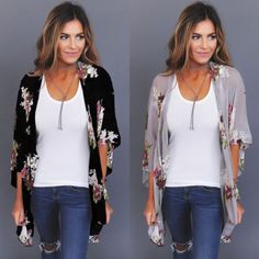 Womens Loose Boho Blouse Price: 54.00 & FREE Shipping #dreamcatcherforsale #nativeamericanbeadwork#bohojewelry #gypsysouls #spiritualLife #meditationinmotion Shirt Blouse Pattern, Chiffon Coat, Gilet Kimono, Floral Kimono Cardigan, Loose Kimono, Jacket Blouse, Kimono Outfit, Bohemian Kimono, Kimono Vintage