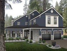 this is an artist's rendering of a two - story house in the woods