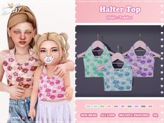 Halter Top ~ Child + Toddler 🎀 | Patreon Sims 4 Halter Top, Cc Top, Sims 4 Children, Shirt Dress Outfit, Children Top, Sims 4 Cas, Sims 4 Clothing