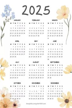 a calendar with yellow flowers on it