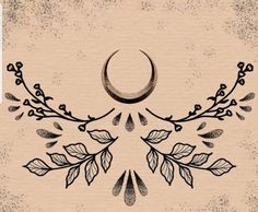 an artistic design with leaves and a crescent