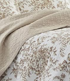 Laura Ashley Bedford Brown Floral Toile Quilt Mini Set | Dillard's Brown Toile Bedding, Quilt Bed Set, Neutral Quilts Ideas Modern, Bed With Quilt And Comforter, Neutral Quilts Ideas, Laura Ashley Bedroom, Toile Quilt, French Country Quilt, Laura Ashley Quilts