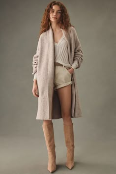 The Mariel Longline Cardigan Sweater Long Duster Sweaters, Long Sweaters Cardigan Dressy, Winter Duster Cardigan, Dress With Sweater Over It Slip, Free People Knit Duster, Long Blazer Sweater, Free People Hailee Sweater Set Tan, Cardigan Over Dress Long, Banana Republic Ribbed Duster