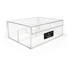 a clear plastic box with two drawers on the bottom and one drawer in the middle