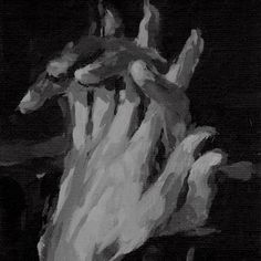 a black and white painting of a hand holding something