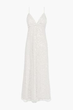 An exquisite white sequin slip dress, adorned with delicate details, radiates refinement and grace, making it the perfect choice for an unforgettable entrance to any formal event. Sequins slip dress White Spaghetti straps Length: 49 1/2" Chest: 16" Waist: 15" Self:100% Polyester Lining:94% Polyester 6% Spandex Hand wash cold with similar colors. Do not tumble dry, iron, or dry clean. Model is wearing a size S Style #: F242D5779 Sparkly White Dress, Slip Dress White, Sequin Slip Dress, White Sequin Dress, White Spaghetti, White Spaghetti Strap, White Slip Dress, White Prom Dress, Fitted Wedding Dress