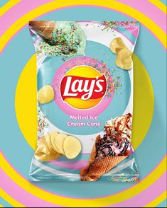 lay's ice cream cone with sprinkles and toppings on it