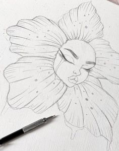 a drawing of a flower with eyes closed