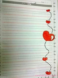 a piece of lined paper with hearts on it and a line drawn in the middle