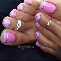 Simple Toe Nails, Silver Nail, Purple Nail