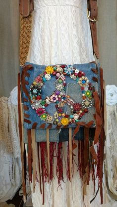 a purse made out of old jeans and other items