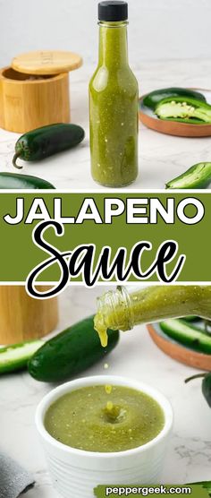 jalapeno sauce in a small white bowl next to cucumbers and spoons